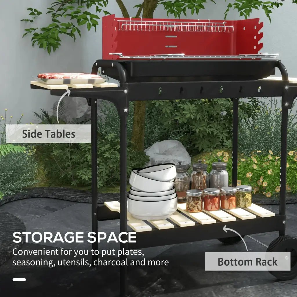 Outsunny Charcoal BBQ, with Five Position Grill Grate - Red 846 - 149V00RD - Garden & Outdoor