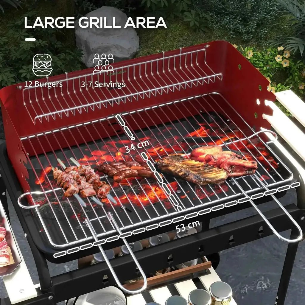 Outsunny charcoal bbq red and black grill with stainless steel five position grate cooking 12 burgers or 3-7 servings