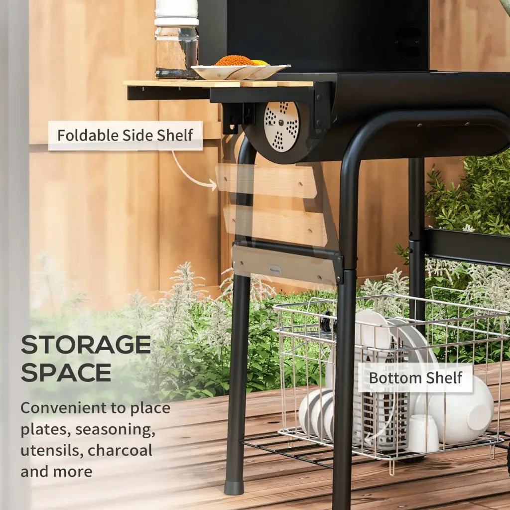 Outsunny Charcoal BBQ, with Thermometer, Shelves and Wheels 846 - 148V01BK - Garden & Outdoor
