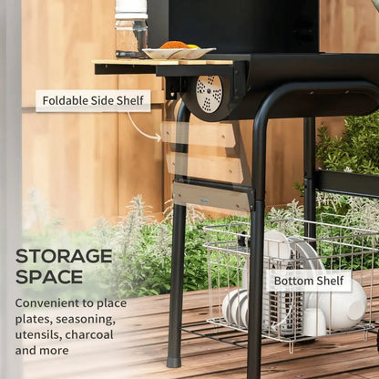 Outsunny Charcoal BBQ, with Thermometer, Shelves and Wheels 846 - 148V01BK - Garden & Outdoor
