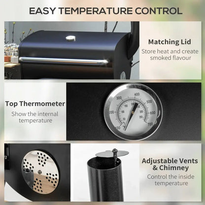 Outsunny Charcoal BBQ, with Thermometer, Shelves and Wheels 846 - 148V01BK - Garden & Outdoor