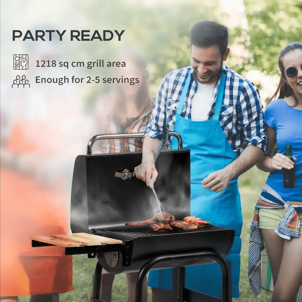Outsunny Charcoal BBQ, with Thermometer, Shelves and Wheels 846 - 148V01BK - Garden & Outdoor
