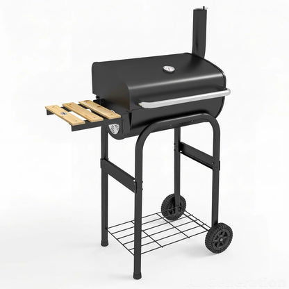 Outsunny Charcoal BBQ, with Thermometer, Shelves and Wheels | 846-148V01BK