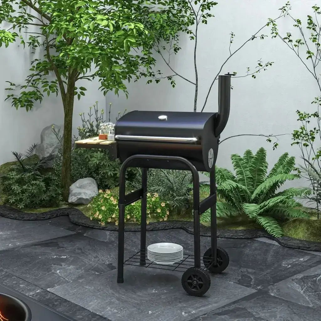 Outsunny Charcoal BBQ, with Thermometer, Shelves and Wheels 846 - 148V01BK - Garden & Outdoor