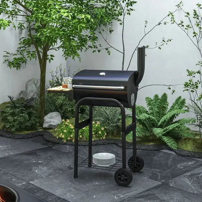 Outsunny Charcoal BBQ, with Thermometer, Shelves and Wheels 846 - 148V01BK - Garden & Outdoor