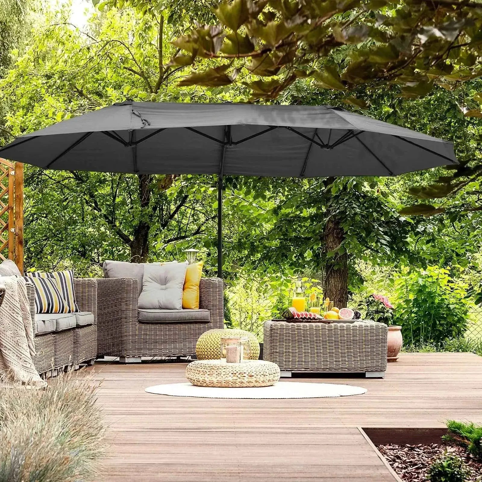 Outsunny Double Canopy Offset Parasol Umbrella - Grey | 84D-085GY