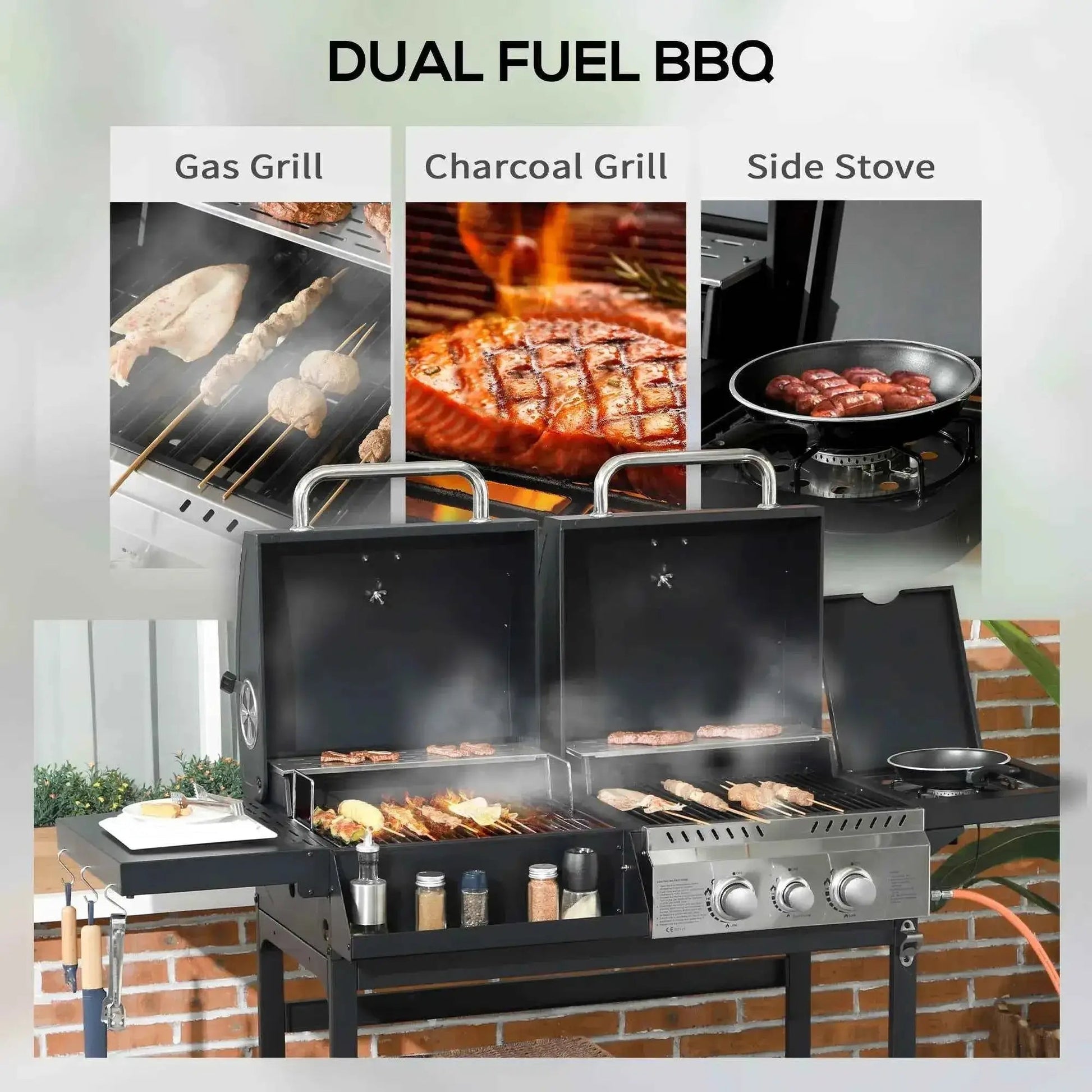 Outsunny Dual Fuel BBQ Grill - Black | 846-138V70BK