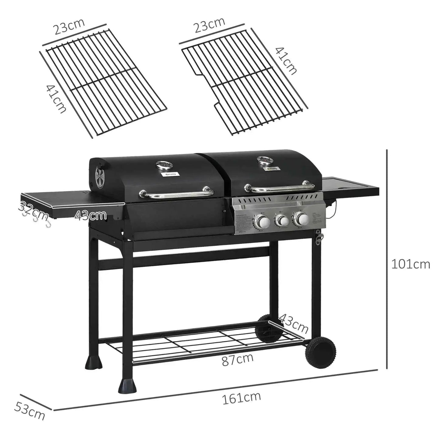 Outsunny Dual Fuel BBQ Grill - Black | 846-138V70BK