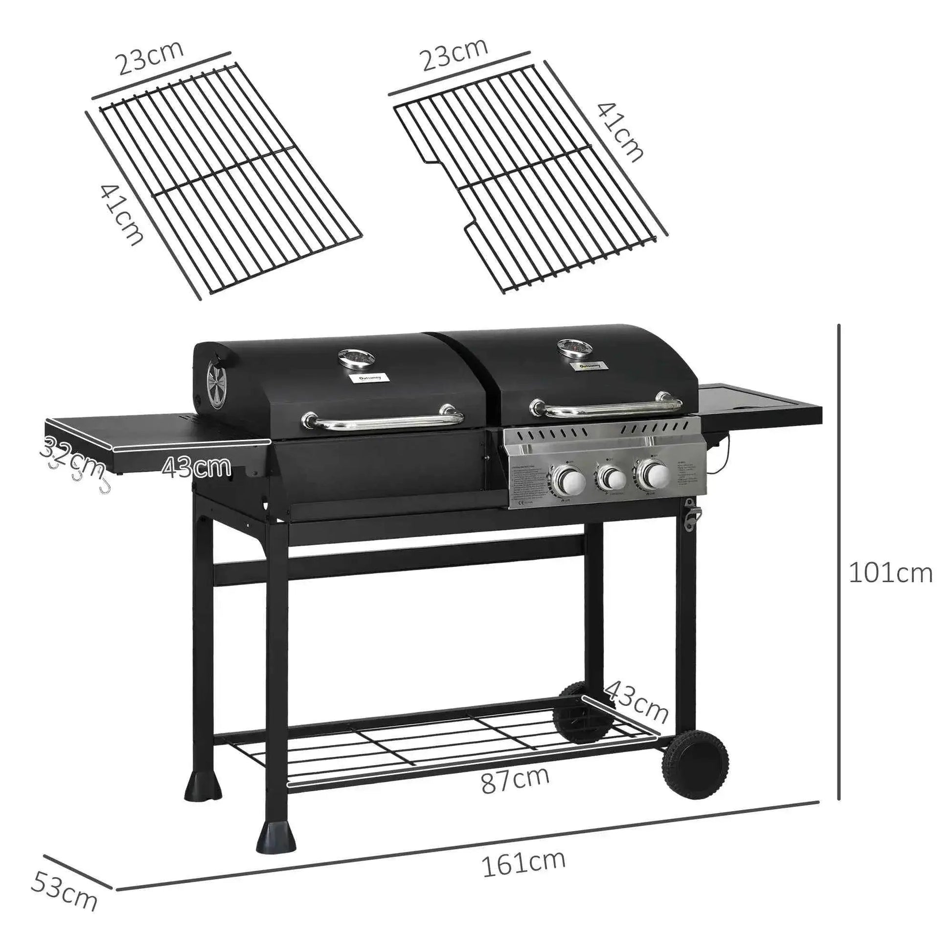 Outsunny Dual Fuel BBQ Grill - Black | 846-138V70BK