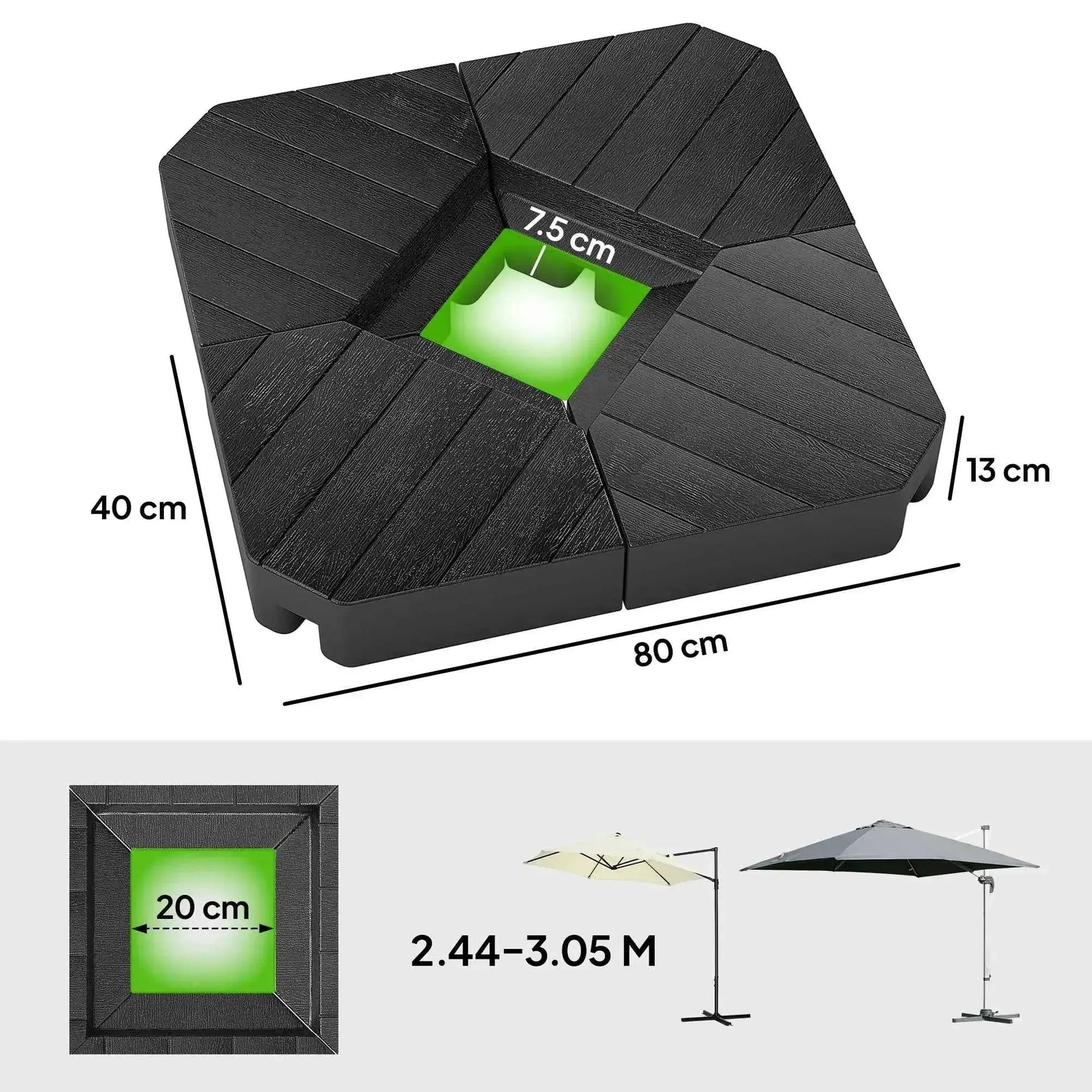 Outsunny Fillable Parasol Base – Set of 4, 80kg Sand, 60kg Water Black | 84D-277V00BK