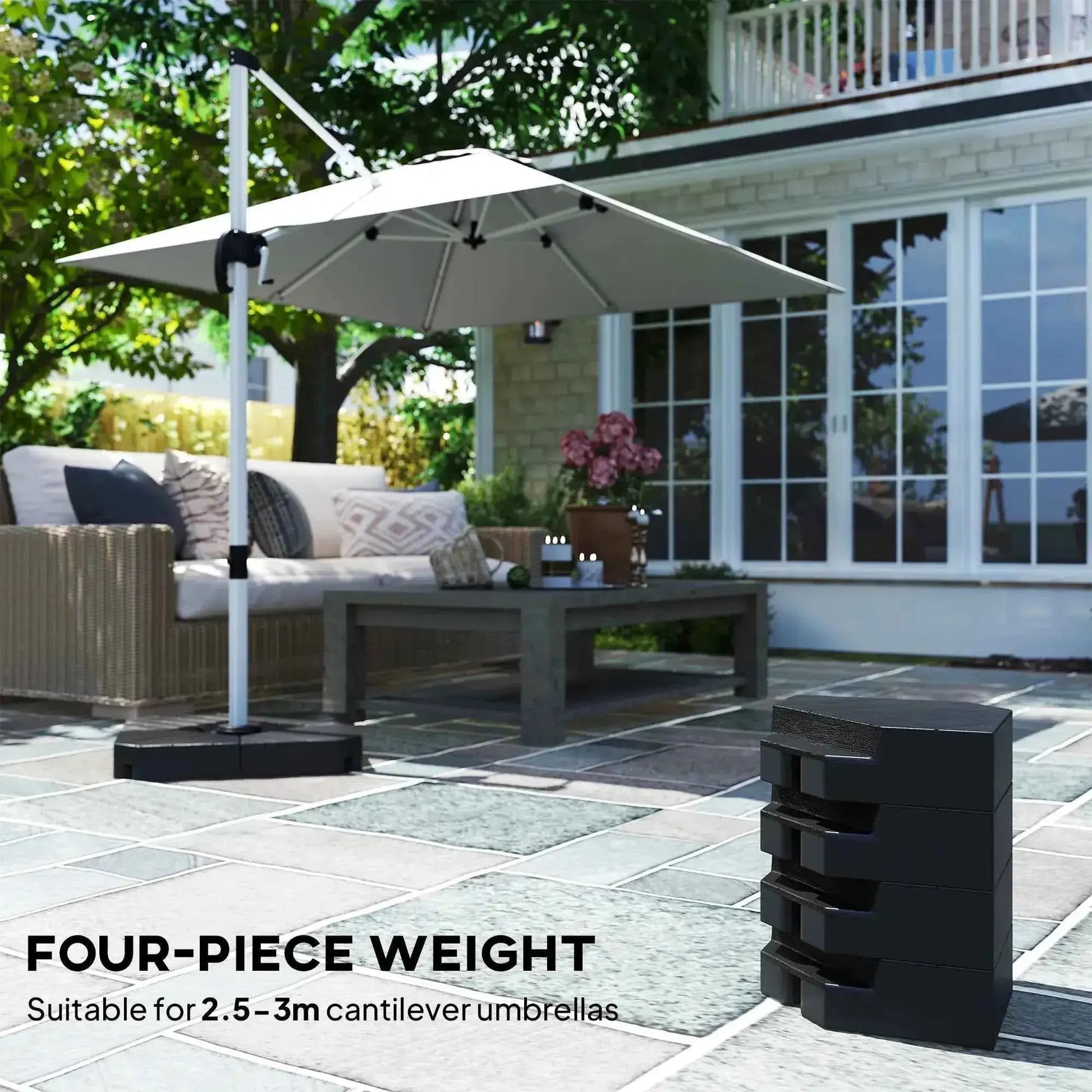 Outsunny Fillable Parasol Base – Set of 4, 80kg Sand, 60kg Water Black | 84D-277V00BK