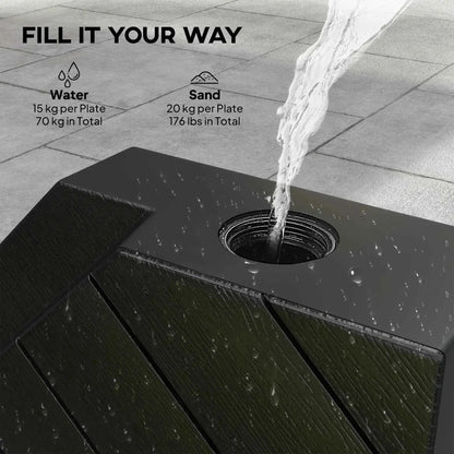 Outsunny Fillable Parasol Base – Set of 4, 80kg Sand, 60kg Water Black | 84D-277V00BK