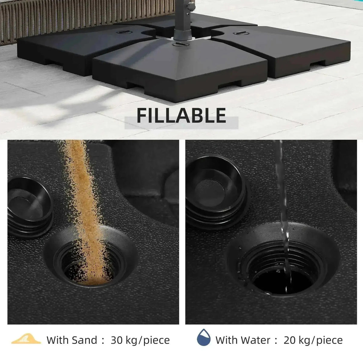Outsunny fillable parasol base set of 4 black heavy-duty square patio umbrella bases with textured surface and threaded openings