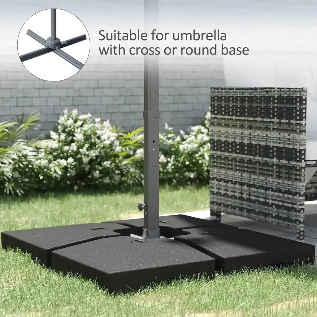 Outsunny fillable parasol base set of 4 black hexagonal heavy-duty metal pole attachment supports up to 120kg