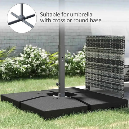 Outsunny fillable parasol base set of 4 black hexagonal heavy-duty metal pole attachment supports up to 120kg