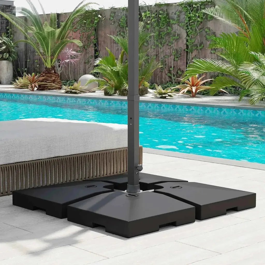 Outsunny fillable parasol base set of 4 black square matte finish heavy-duty interlocking design up to 120kg
