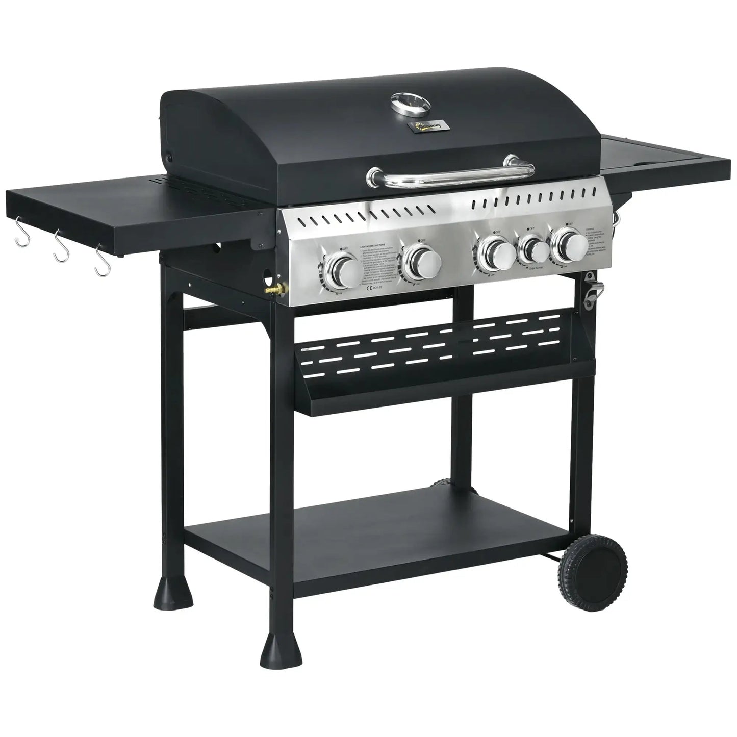 Outsunny Five - Burner Steel Gas Grill, with Thermometer - Black 846 - 136V70BK - Garden & Outdoor