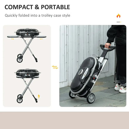 Outsunny Foldable Gas BBQ Grill 2 Burner Garden Barbecue Trolley w/ Lid Side Shelves Storage Pocket Piezo Ignition Thermometer, Aluminium Alloy 846 - 074 - Garden & Outdoor