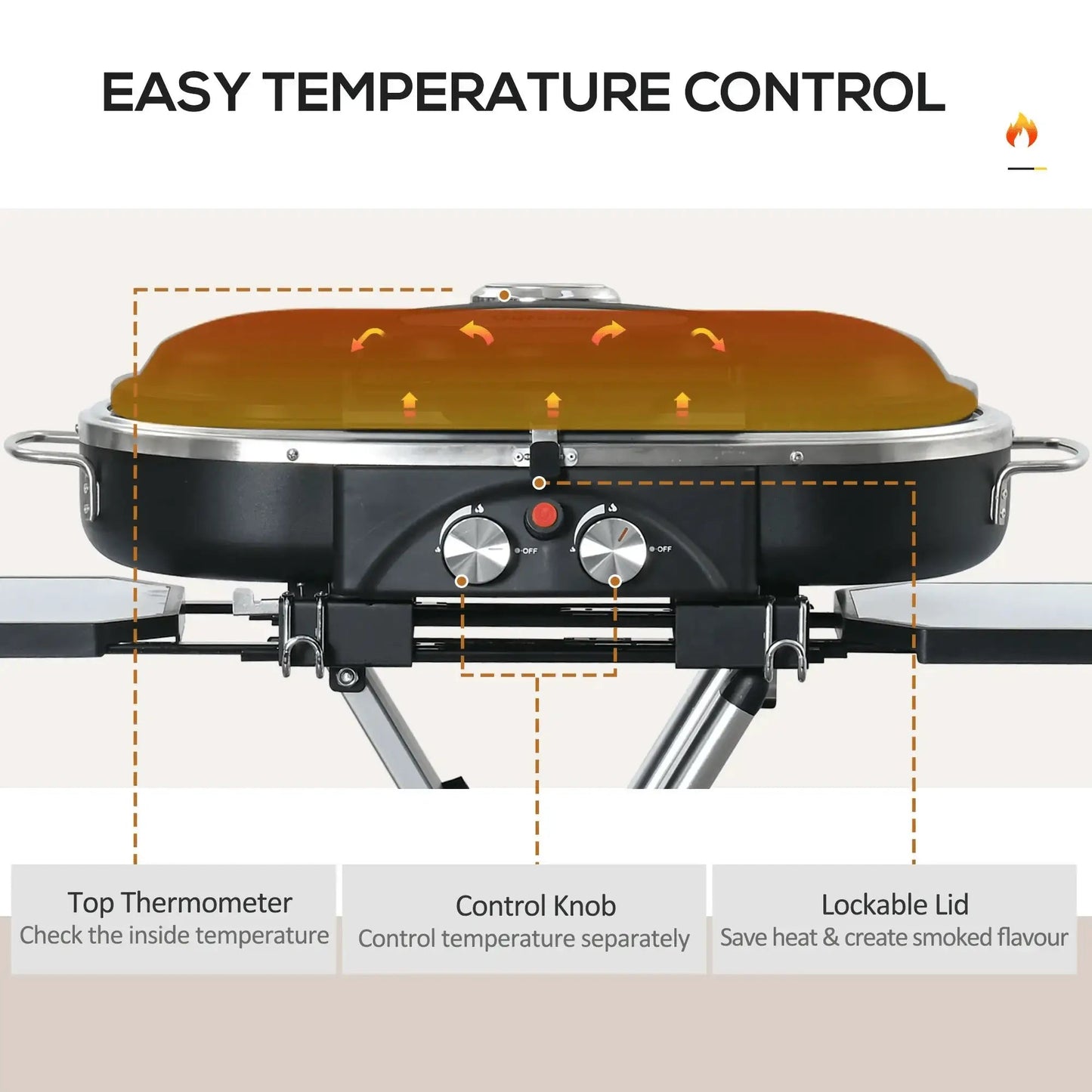Outsunny Foldable Gas BBQ Grill 2 Burner Garden Barbecue Trolley w/ Lid Side Shelves Storage Pocket Piezo Ignition Thermometer, Aluminium Alloy 846 - 074 - Garden & Outdoor