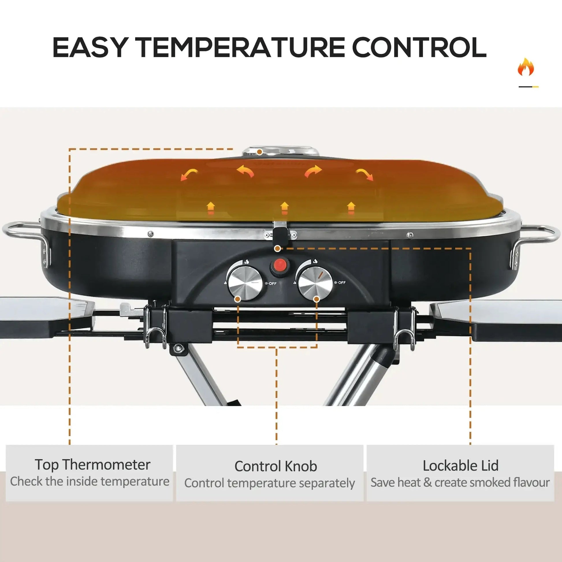 Outsunny Foldable Gas BBQ Grill 2 Burner Garden Barbecue Trolley w/ Lid Side Shelves Storage Pocket Piezo Ignition Thermometer, Aluminium Alloy 846 - 074 - Garden & Outdoor