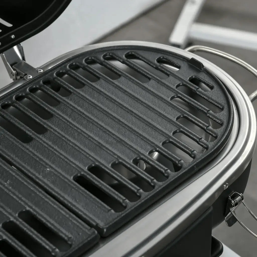 Outsunny Foldable Gas BBQ Grill 2 Burner Table Top Barbecue with Lid Piezo Ignition Thermometer for Camping Picnic Cooking, Aluminium Alloy 846 - 072 - Garden & Outdoor