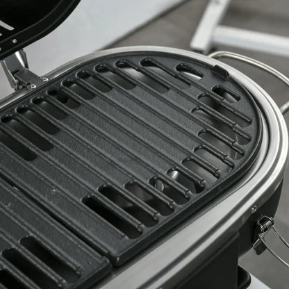 Outsunny Foldable Gas BBQ Grill 2 Burner Table Top Barbecue with Lid Piezo Ignition Thermometer for Camping Picnic Cooking, Aluminium Alloy 846 - 072 - Garden & Outdoor