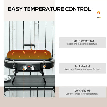 Outsunny Foldable Gas BBQ Grill 2 Burner Table Top Barbecue with Lid Piezo Ignition Thermometer for Camping Picnic Cooking, Aluminium Alloy 846 - 072 - Garden & Outdoor