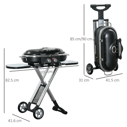 Outsunny Foldable Gas BBQ Grill 2 Burner Garden Barbecue Trolley w/ Lid Side Shelves Storage Pocket Piezo Ignition Thermometer, Aluminium Alloy 846 - 074 - Garden & Outdoor
