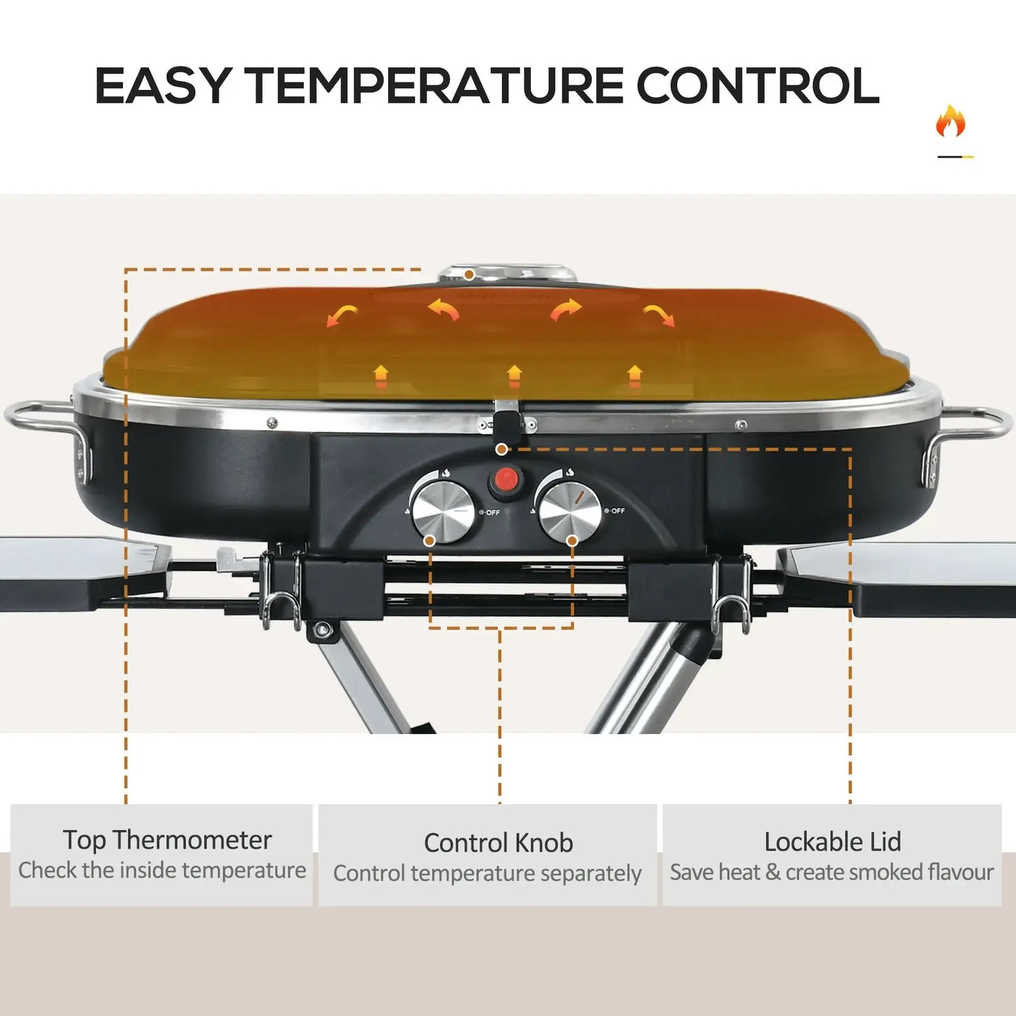 Outsunny Foldable Gas BBQ Grill 2 Burner Garden Barbecue Trolley w/ Lid Side Shelves Storage Pocket Piezo Ignition Thermometer, Aluminium Alloy 846 - 074 - Garden & Outdoor