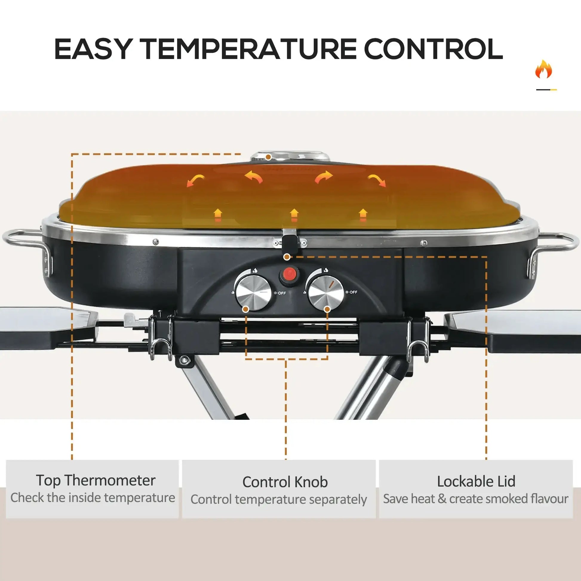 Outsunny Foldable Gas BBQ Grill 2 Burner Garden Barbecue Trolley w/ Lid Side Shelves Storage Pocket Piezo Ignition Thermometer, Aluminium Alloy 846 - 074 - Garden & Outdoor
