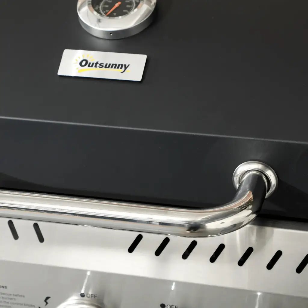 Outsunny Four - Burner Steel Gas Grill, with Thermometer - Black 846 - 136V71BK - Garden & Outdoor