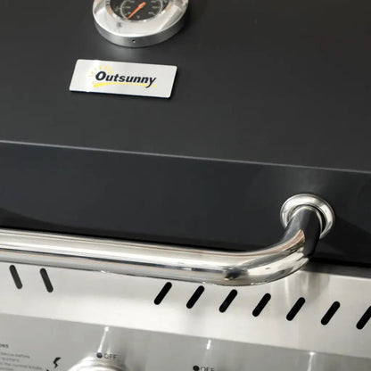 Outsunny Four - Burner Steel Gas Grill, with Thermometer - Black 846 - 136V71BK - Garden & Outdoor