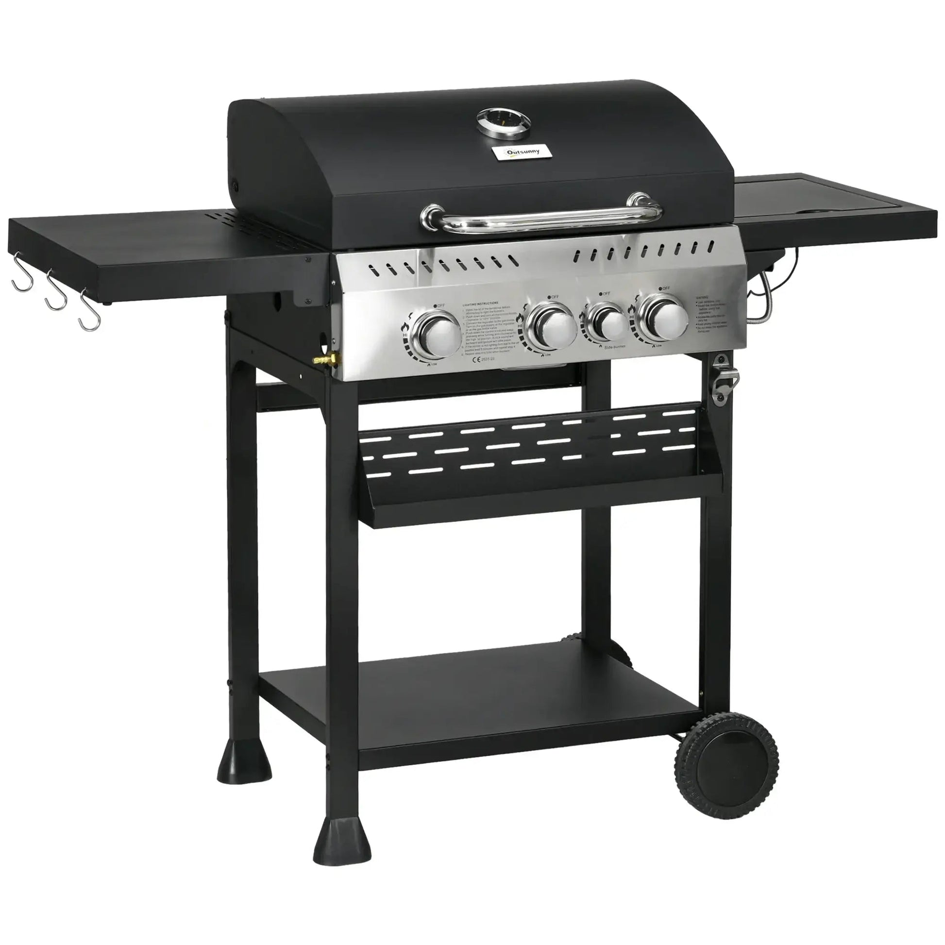 Outsunny Four - Burner Steel Gas Grill, with Thermometer - Black 846 - 136V71BK - Garden & Outdoor