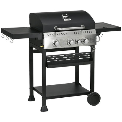 Outsunny Four - Burner Steel Gas Grill, with Thermometer - Black 846 - 136V71BK - Garden & Outdoor