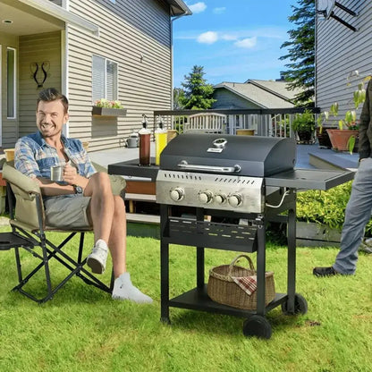 Outsunny Four - Burner Steel Gas Grill, with Thermometer - Black 846 - 136V71BK - Garden & Outdoor