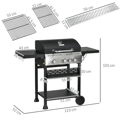 Outsunny Four - Burner Steel Gas Grill, with Thermometer - Black 846 - 136V71BK - Garden & Outdoor