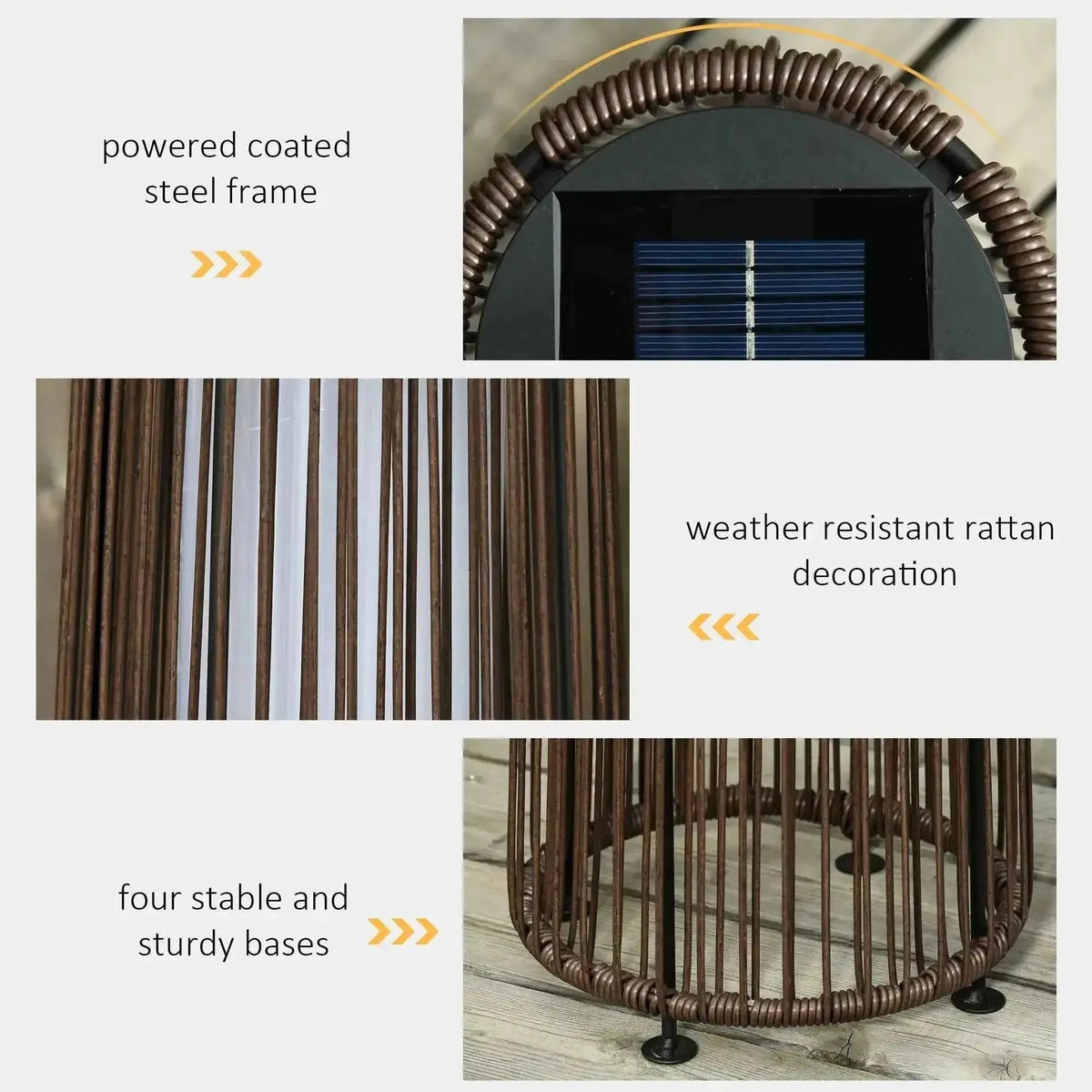 Brown rattan-wrapped solar garden lamp with powder-coated steel frame for outdoor lighting by Outsunny