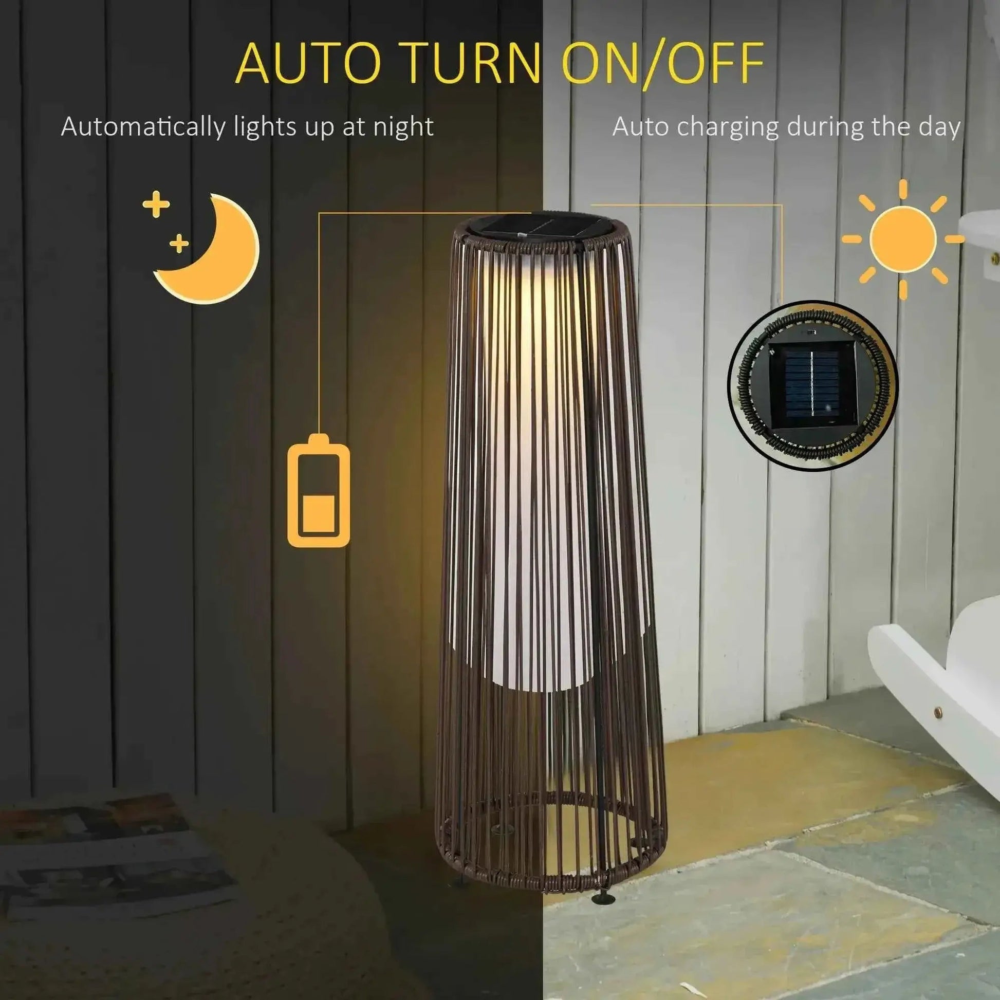 Outsunny Garden Solar Powered Woven Wicker Lantern, Auto On/Off - Brown | 866-006BN