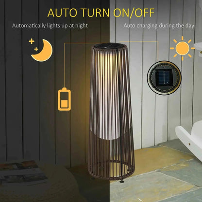Outsunny Garden Solar Powered Woven Wicker Lantern, Auto On/Off - Brown | 866-006BN