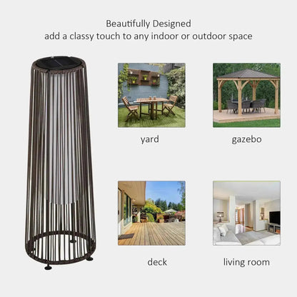 Outsunny garden solar powered black woven rattan lantern with sleek cylindrical design and white interior light