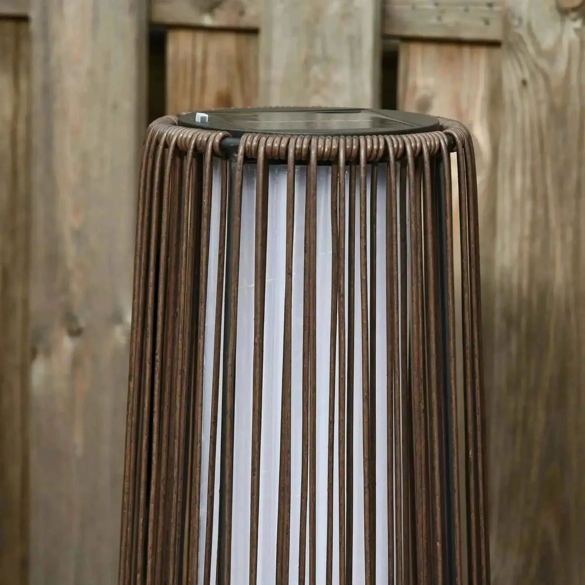 Brown woven rattan Outsunny garden solar powered outdoor lantern with solar panel and translucent white interior