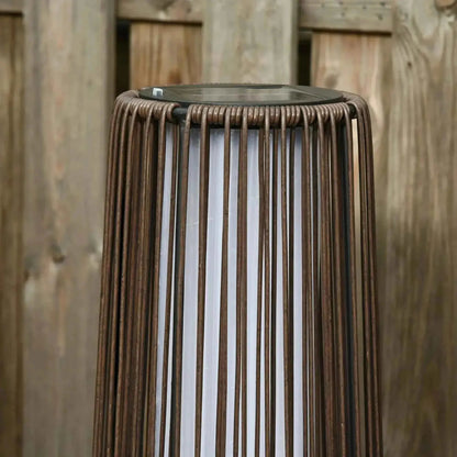Brown woven rattan Outsunny garden solar powered outdoor lantern with solar panel and translucent white interior