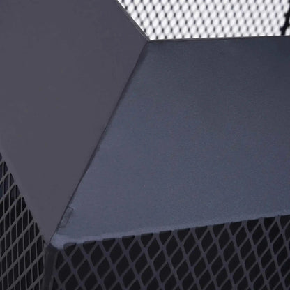 Outsunny Mesh Square Fire Pit with Lid & Poker - Black | 842-090