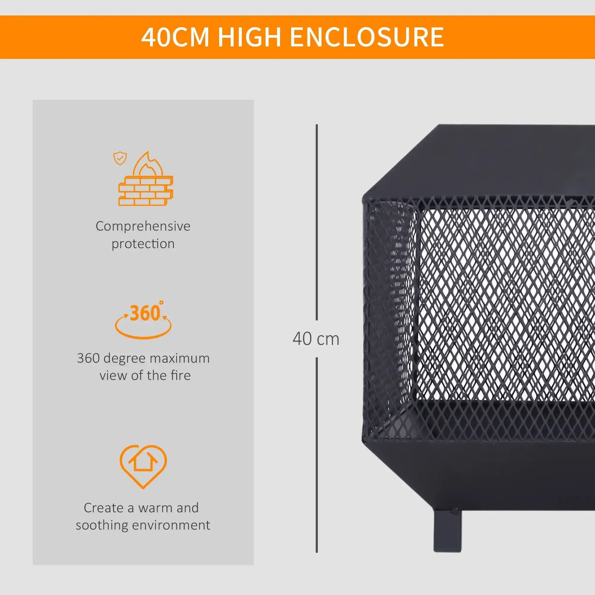 Outsunny Metal Square Fire Pit Outdoor Mesh Firepit Brazier w/ Lid, Log Grate, Poker for Backyard, Camping, Bonfire, Wood Burning Stove, 44 x 44 x 40cm, Black 842 - 090 - Garden & Outdoor