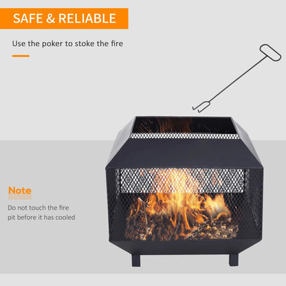Outsunny Metal Square Fire Pit Outdoor Mesh Firepit Brazier w/ Lid, Log Grate, Poker for Backyard, Camping, Bonfire, Wood Burning Stove, 44 x 44 x 40cm, Black 842 - 090 - Garden & Outdoor
