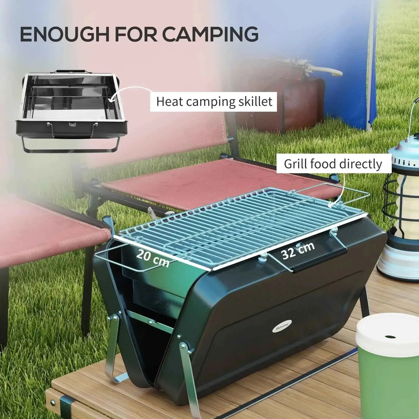 Outsunny Metal Suitable-Style Portable BBQ Grill - Black | 846-145V00BK