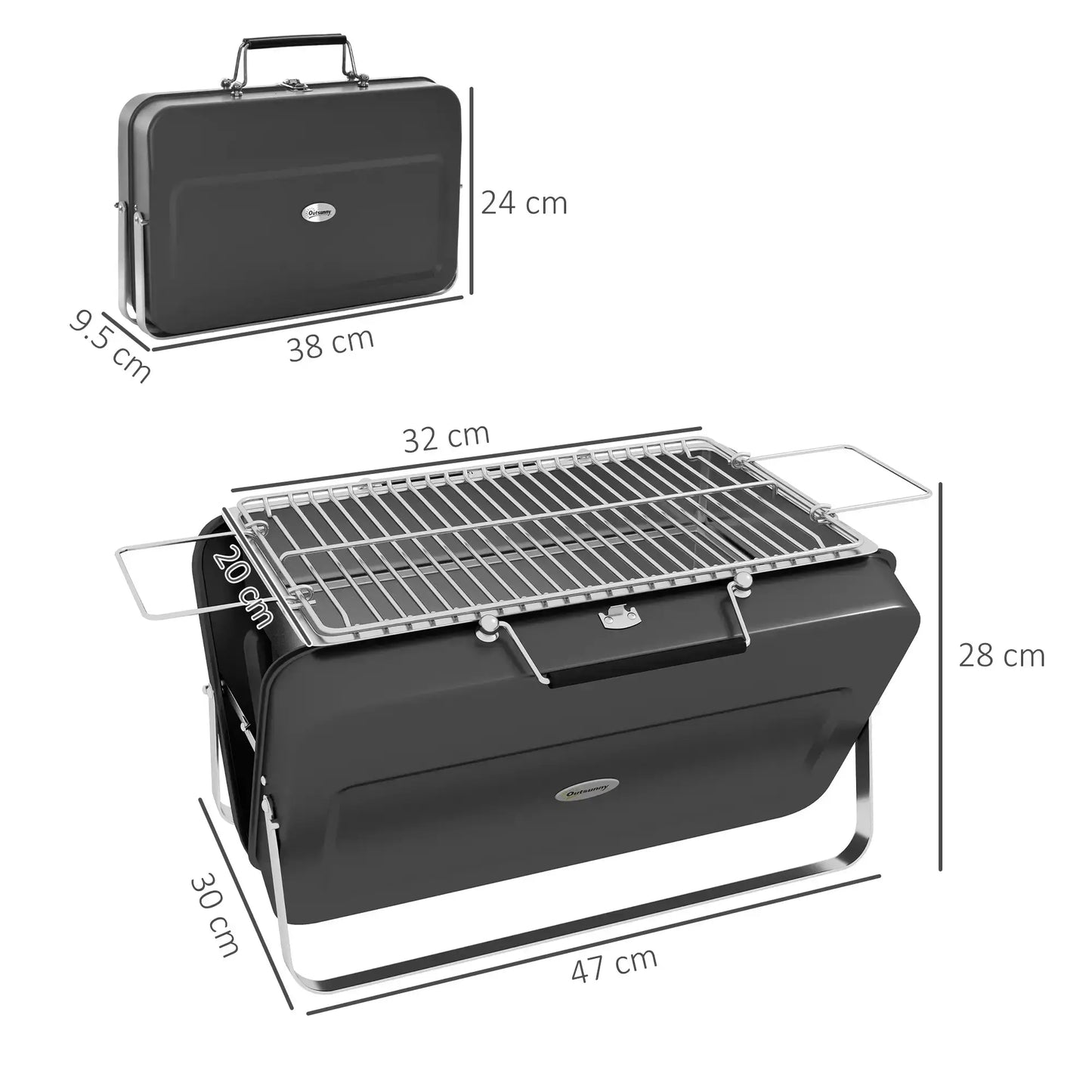 Outsunny Metal Suitable - Style Portable BBQ Grill - Black 846 - 145V00BK - Garden & Outdoor
