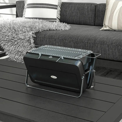 Black Outsunny metal portable charcoal BBQ grill with silver legs and metal grilling rack for outdoor use