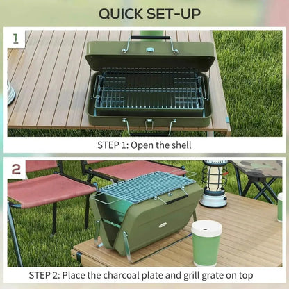 Outsunny olive green metal portable folding grill with handles and metal grates for outdoor BBQ use