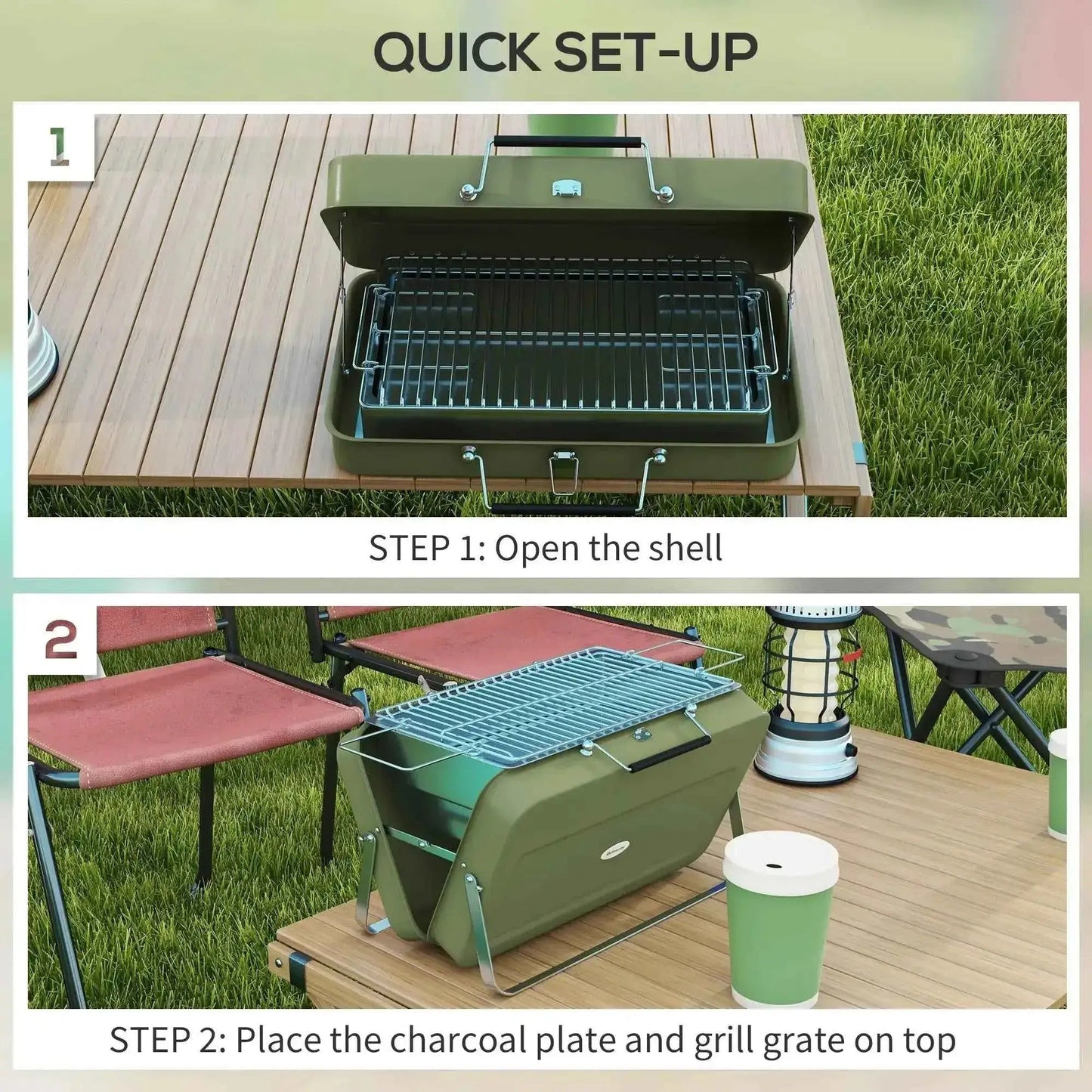 Outsunny Metal Suitable-Style Portable BBQ Grill - Green | 846-145V00GN